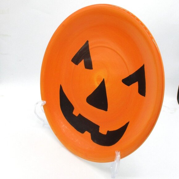 Style-Eyes By Baum Bros Jack-O-Lantern 12" Orange Ceramic Plate Halloween Decor - Picture 2 of 4